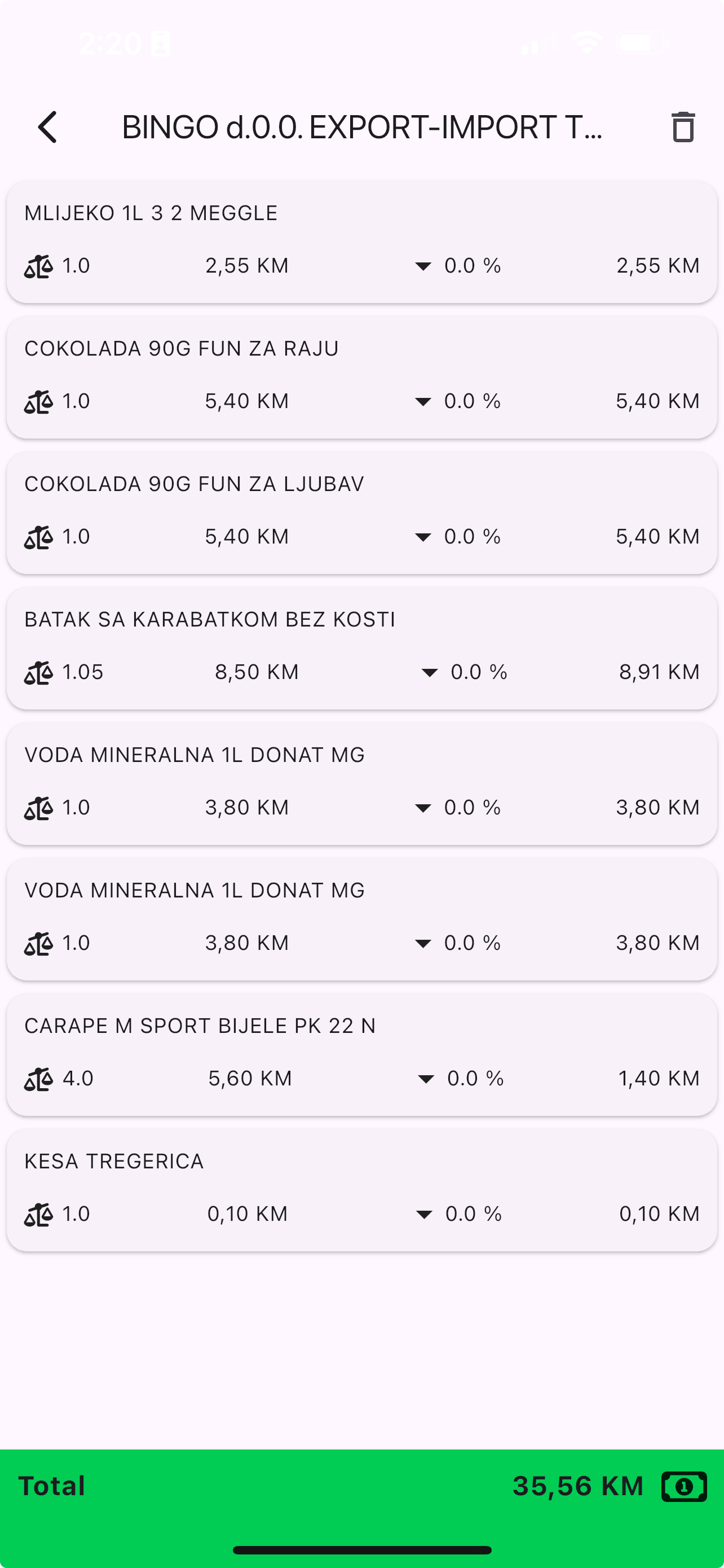 Prikaz skeniranih proizvoda